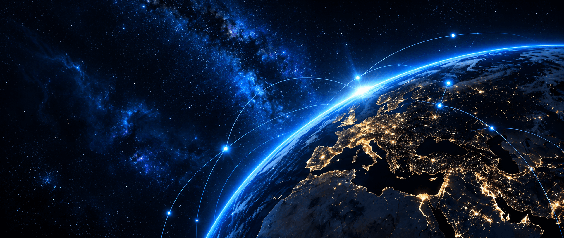 Earth at night with global network connections